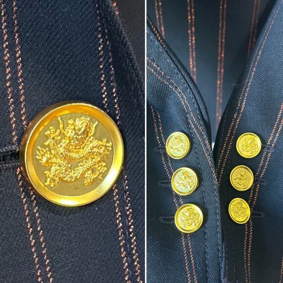 Smythe Navy Copper Pinstripe Puff Shoulder Blazer Tailored Jacket Power Size 6 - Picture 4 of 9